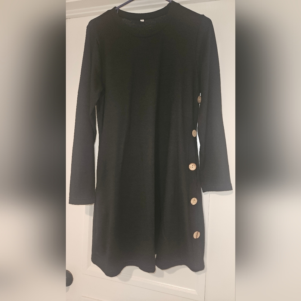 Black Button-Detail Midi Dress